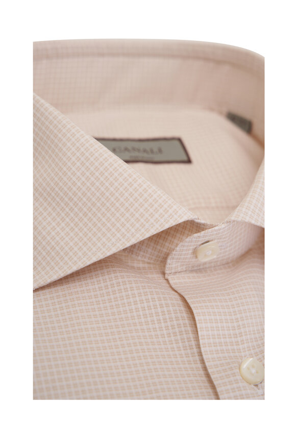 Canali - Tan Check Cotton Dress Shirt 