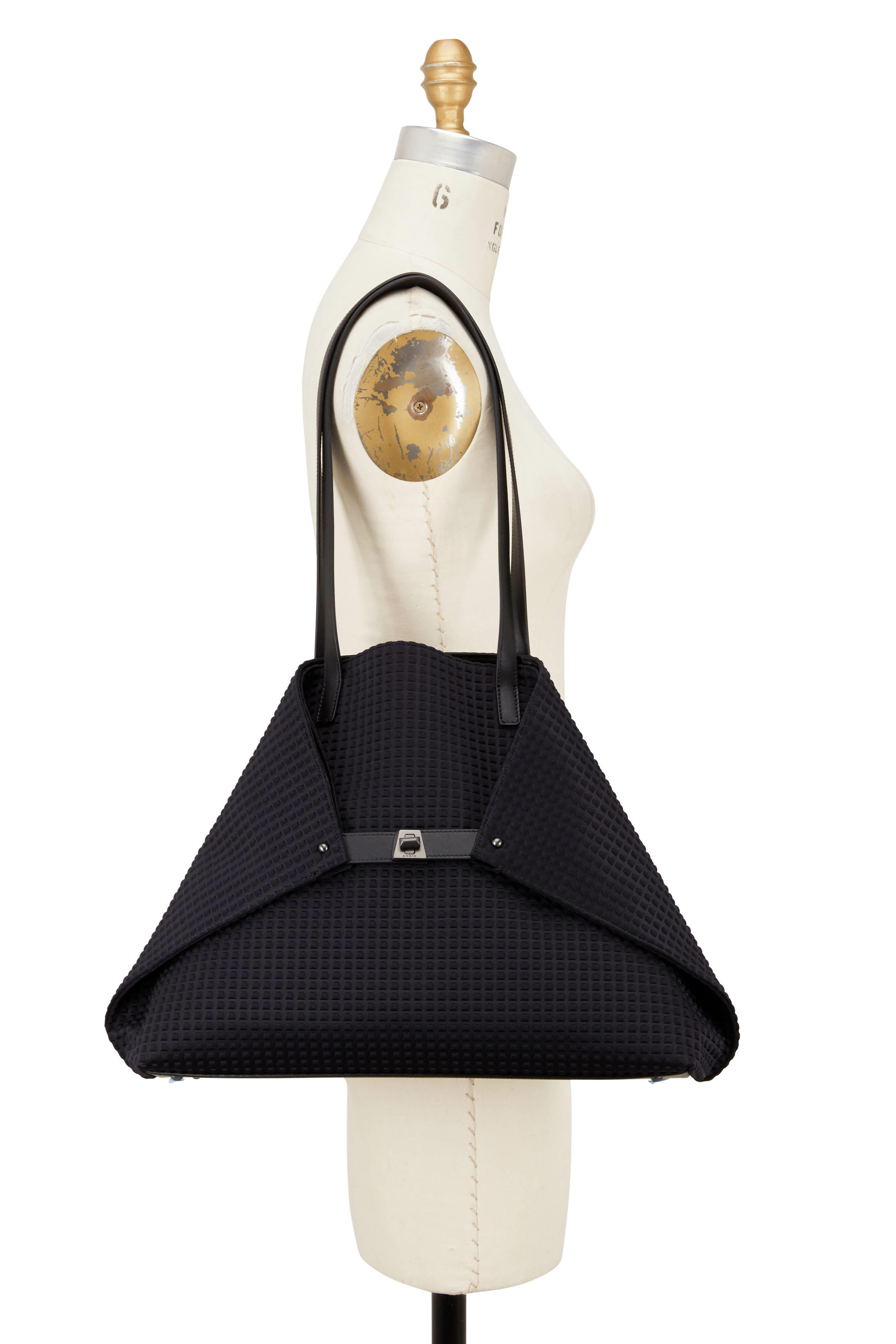 Akris - AI Black Embossed Techno Medium Shoulder Bag