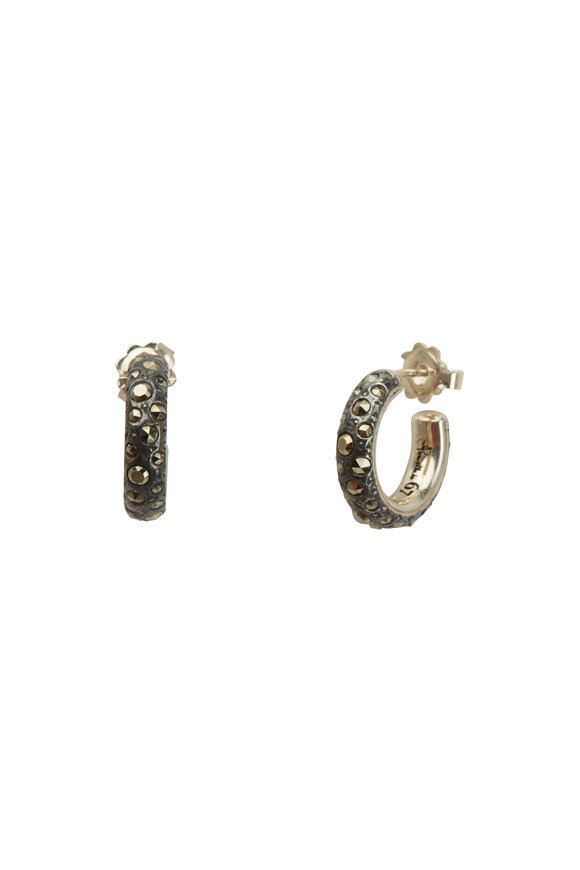 Pomellato - Sterling Silver Gray Marcasite Small Hoop Earrings