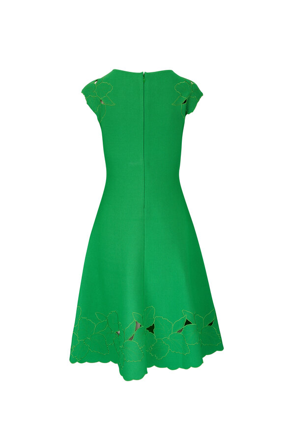 Carolina Herrera - Grass Green Boat Neck Knit Flare Dress