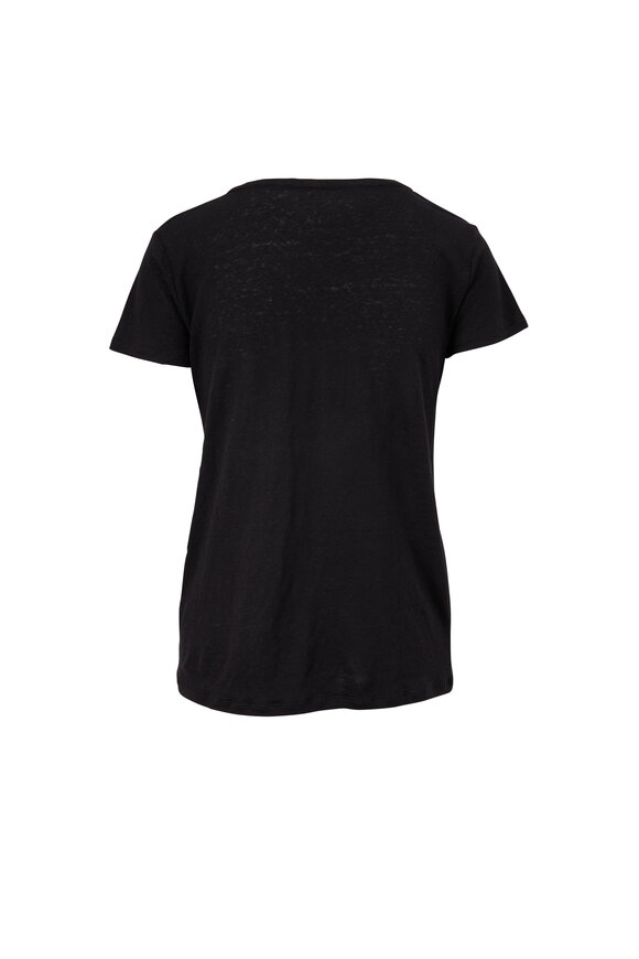 Majestic - Black Stretch Linen V-Neck T-Shirt