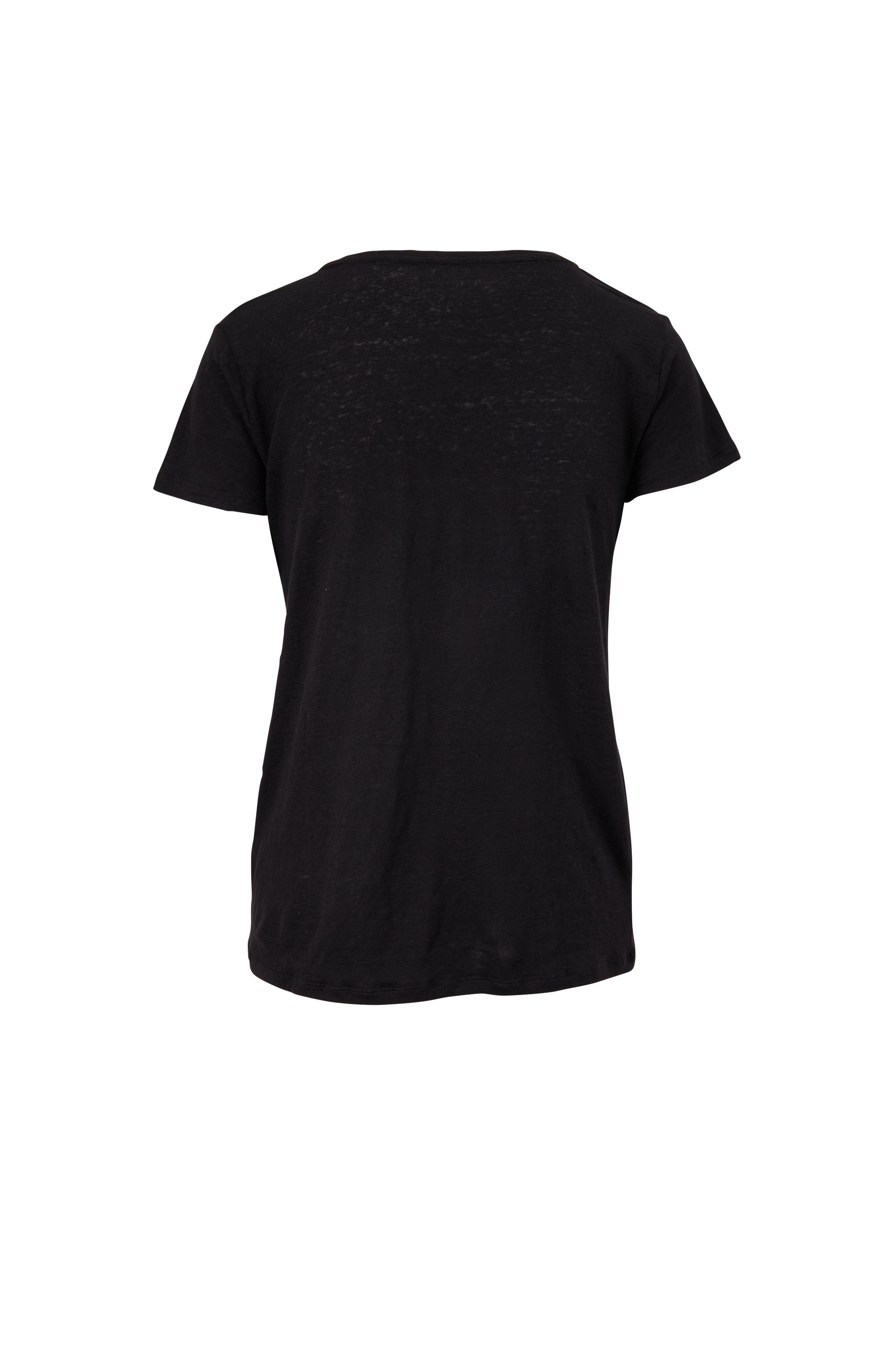 Majestic - Black Stretch Linen V-Neck T-Shirt | Mitchell Stores