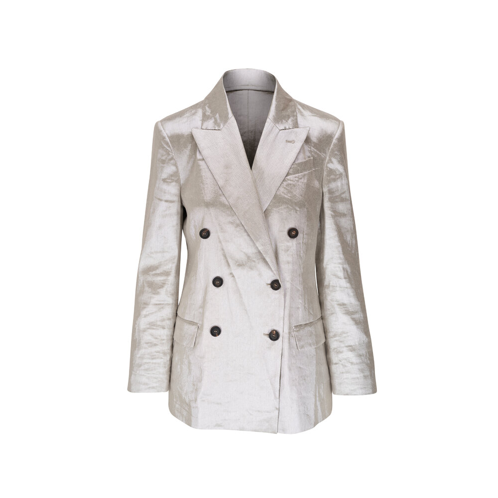 Brunello Cucinelli - Silver Metallic Linen Double-Breasted