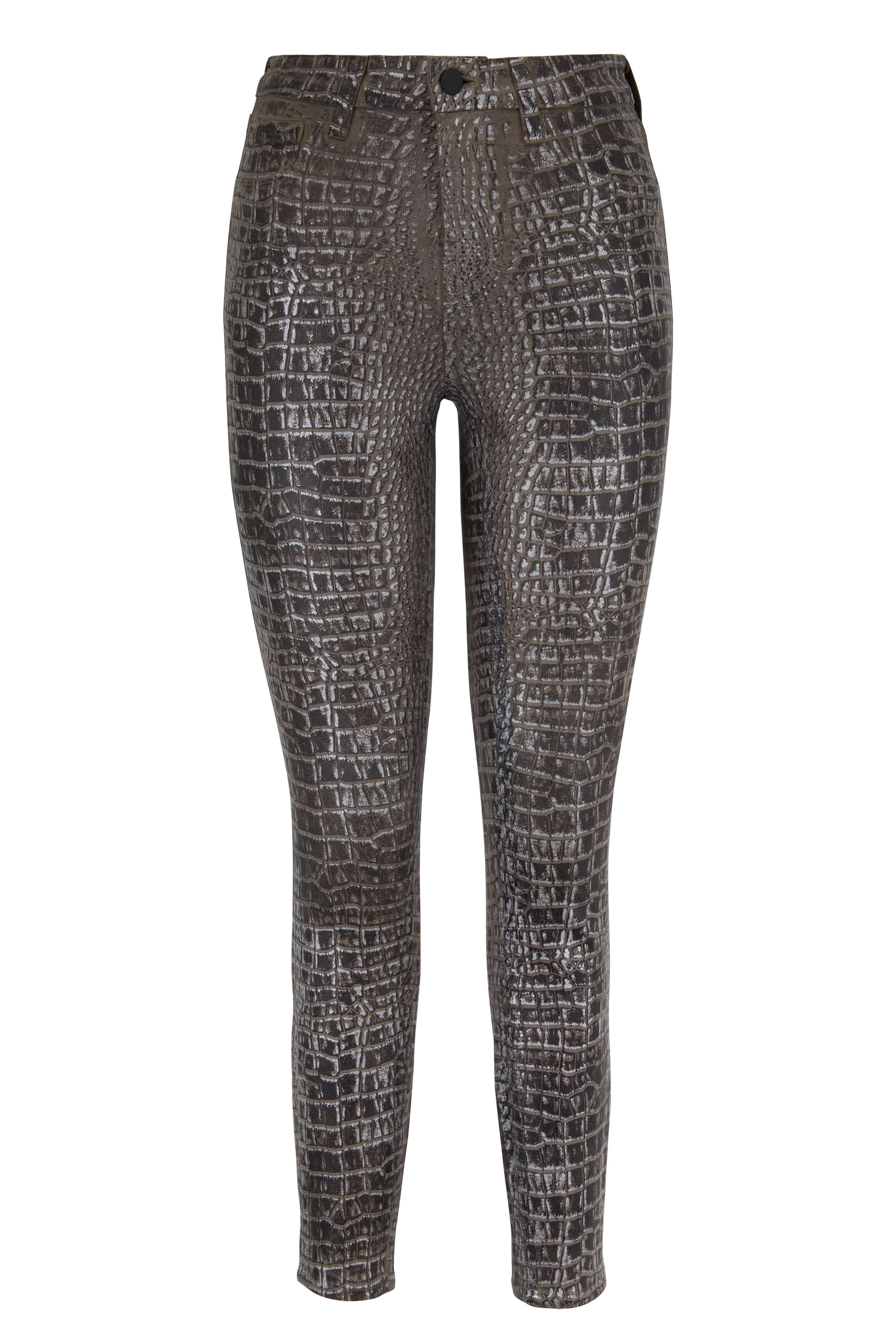 L'Agence - Margot Brown Croc Foiled High-Rise Skinny Jean
