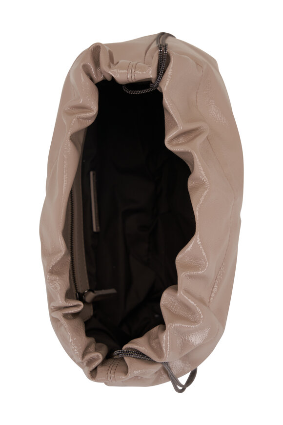 Brunello Cucinelli - Piuma Patent Leather Gathered Crossbody Bag 