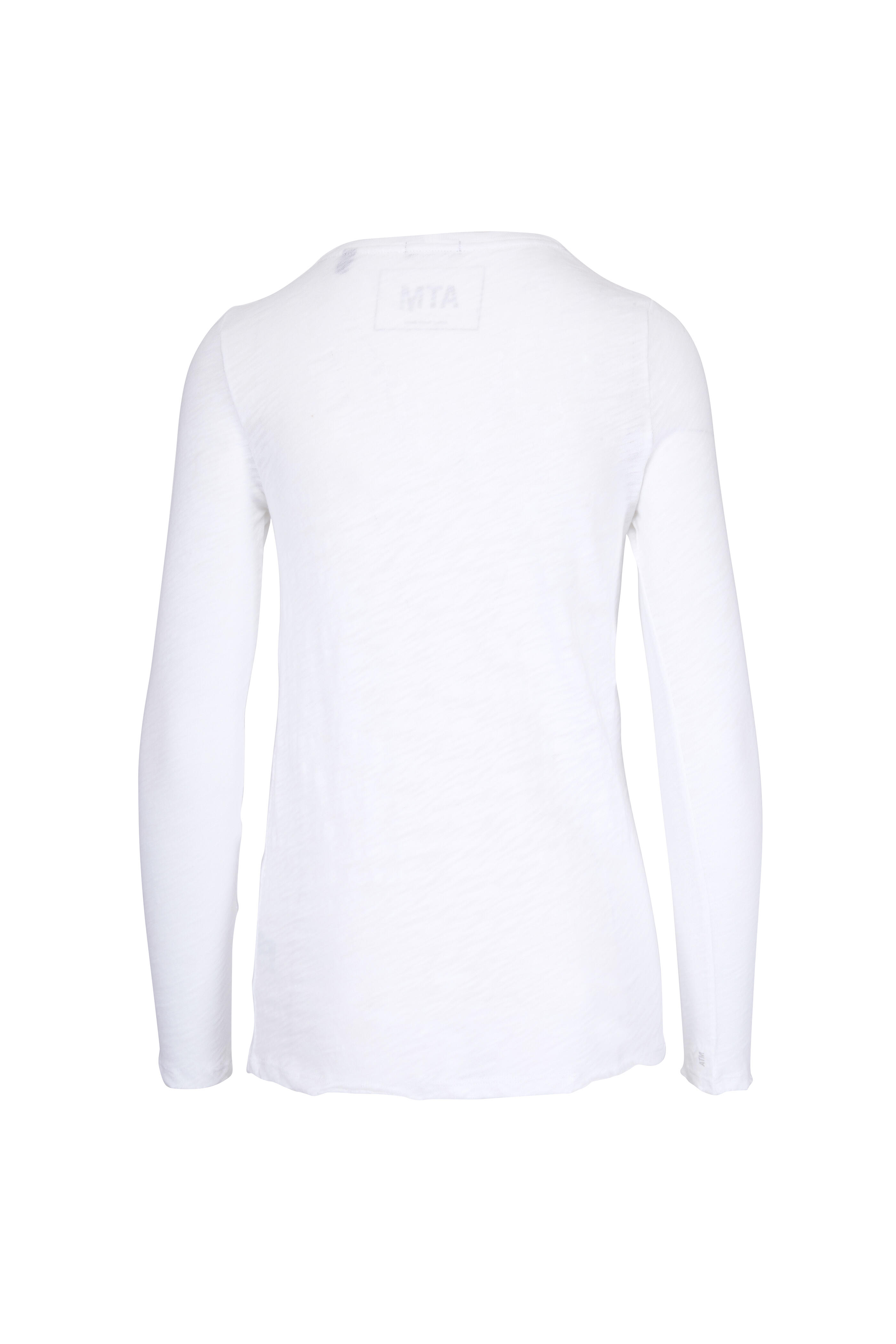 A T M - White Destroyed Wash Long Sleeve Crewneck T-Shirt