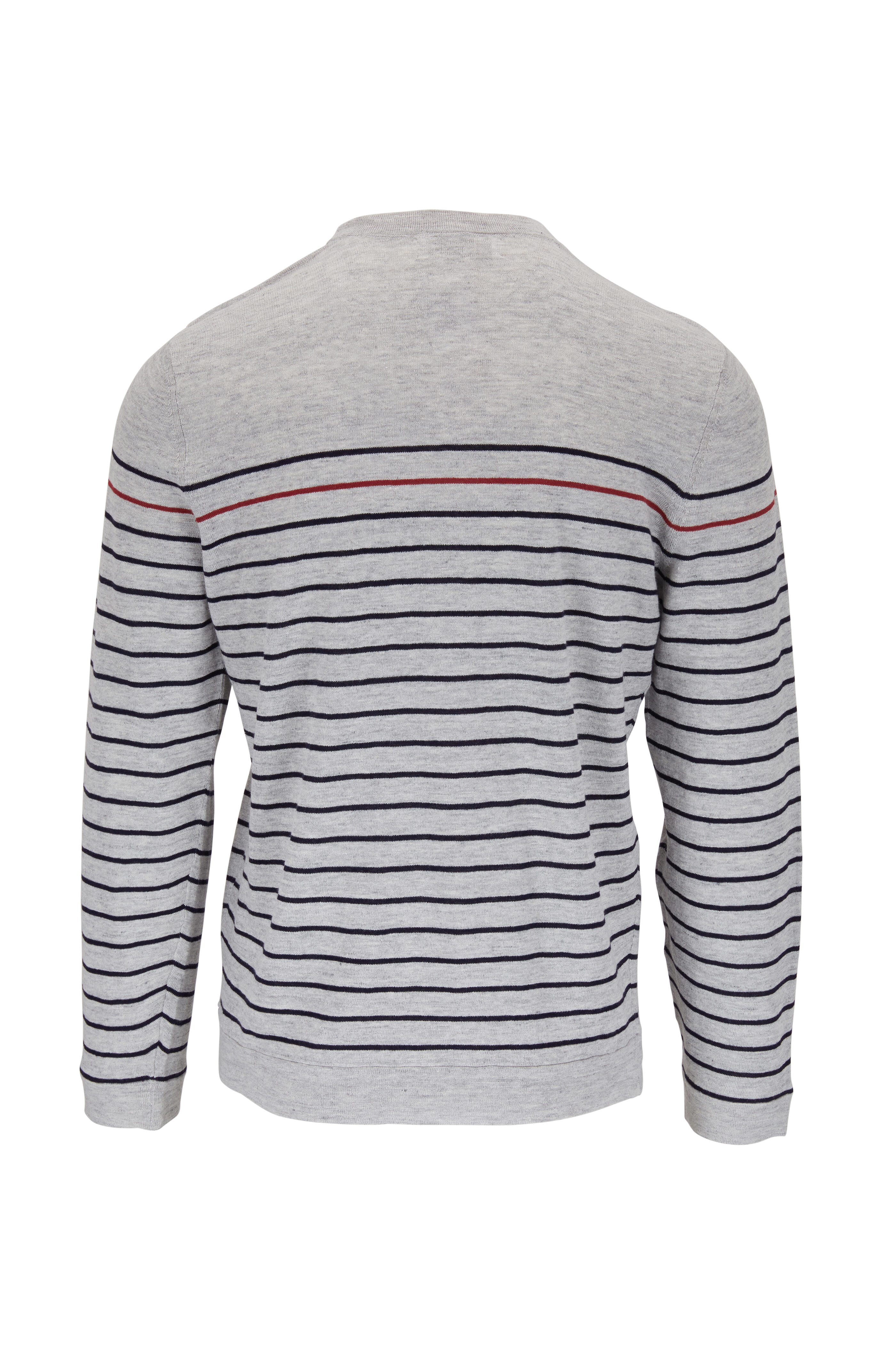 Brunello Cucinelli - Gray Stripe Linen & Cotton Pullover