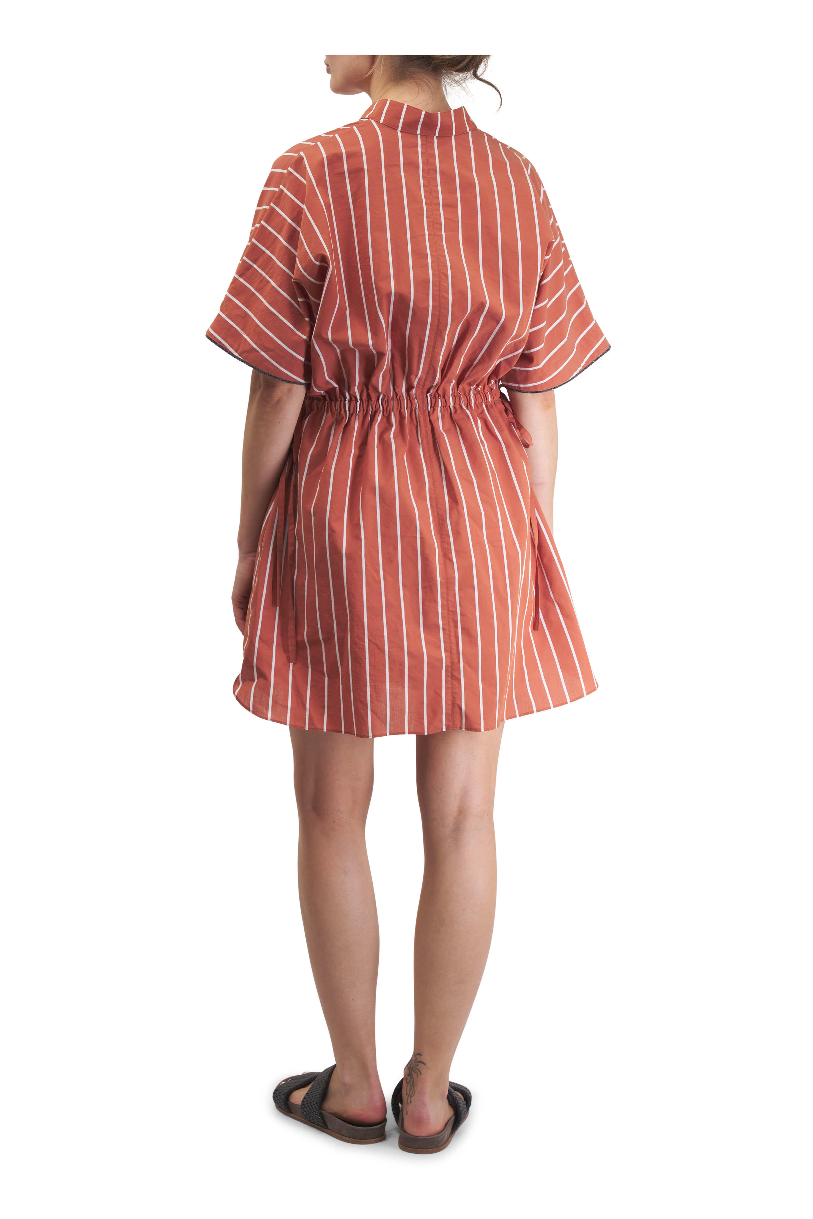 Brunello Cucinelli - Orange Pinstripe Techno Cotton Mini Dress