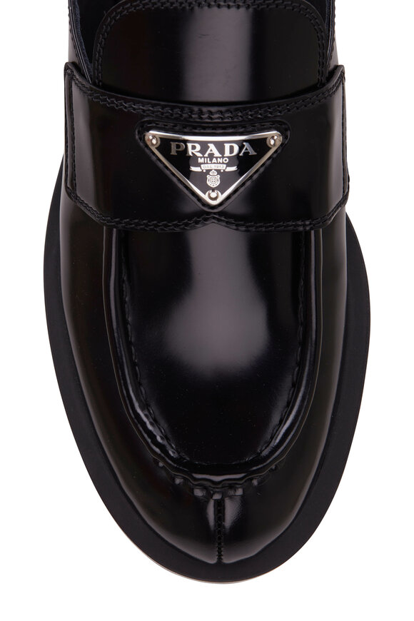 Prada - Black Spazzolato Leather Slip On Loafer, 50mm