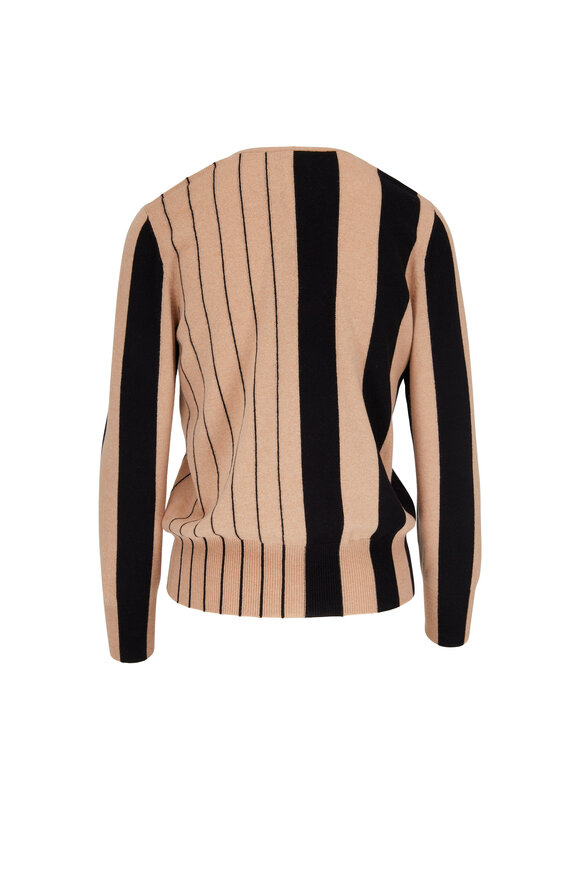 Akris - Tan & Black Knit V-Neckline Sweater