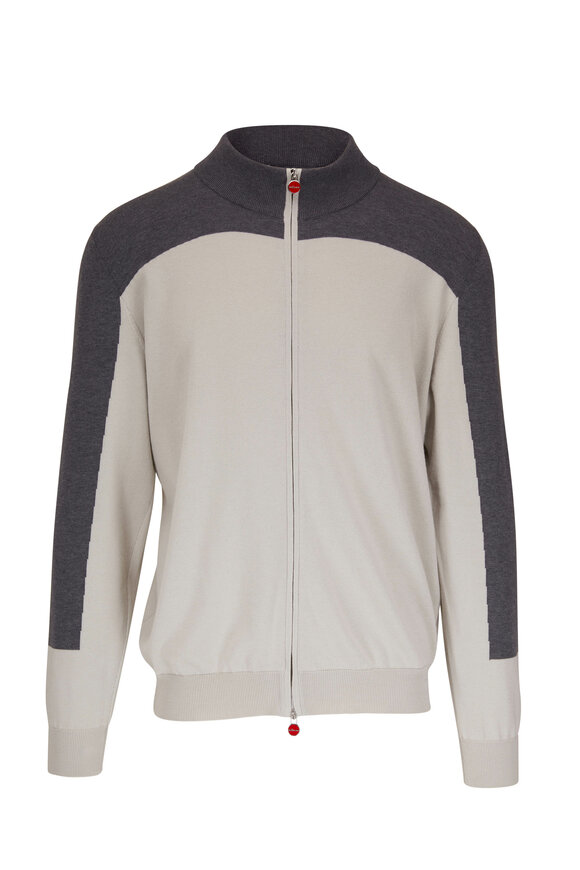 Kiton - Beige & Gray Color Block Front Zip Sweater