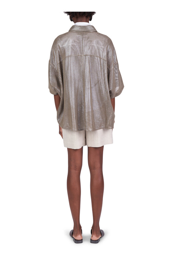 Brunello Cucinelli Beige Cotton & Linen Herringbone Shorts - view 4