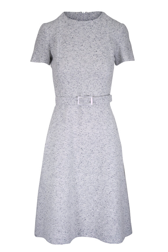 Kiton Light Gray Sparkly Tweed Belted Dress