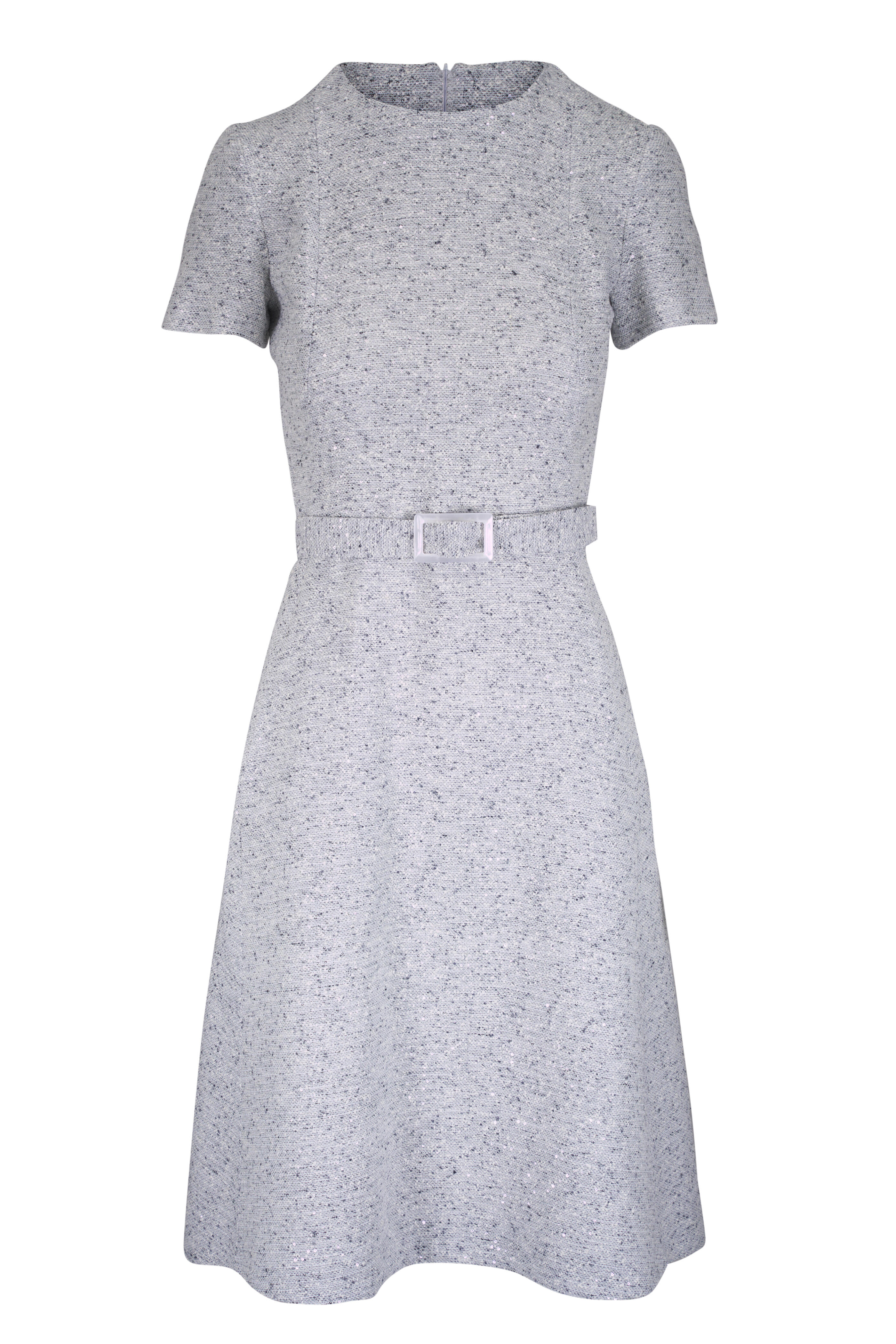 Kiton - Light Gray Sparkly Tweed Belted Dress