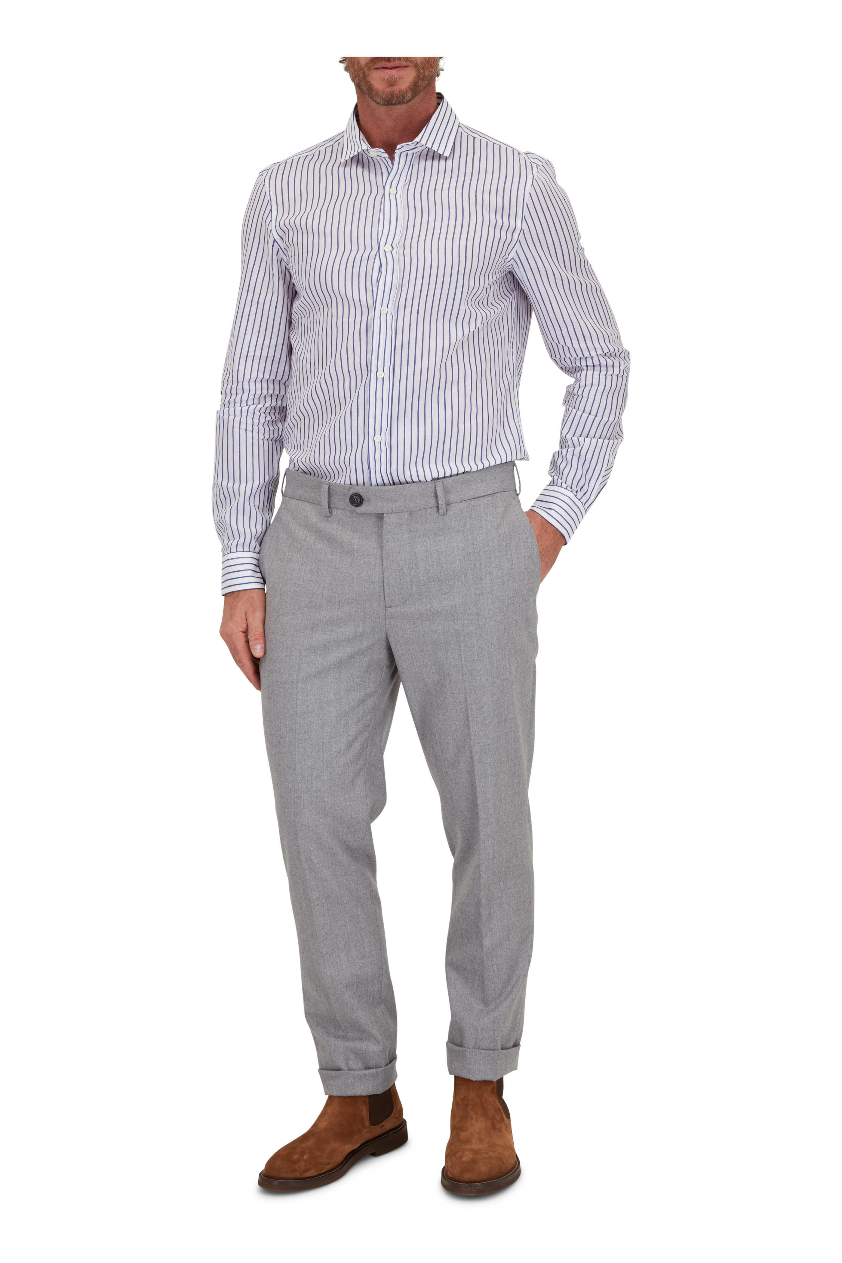 Brunello Cucinelli - Blue & White Stripe Sport Shirt