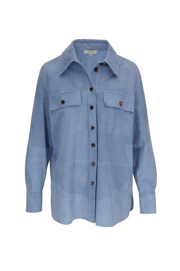 Lafayette 148 New York - Ezra Harbor Blue Suede Shirt Jacket