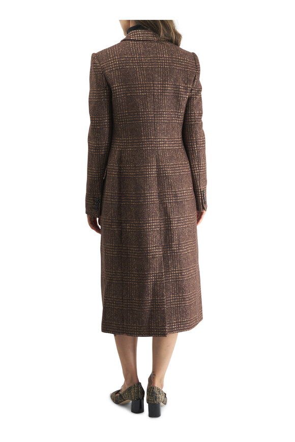 Michael Kors Collection - Chocolate Glenplaid Shaped Reefer Long Coat 