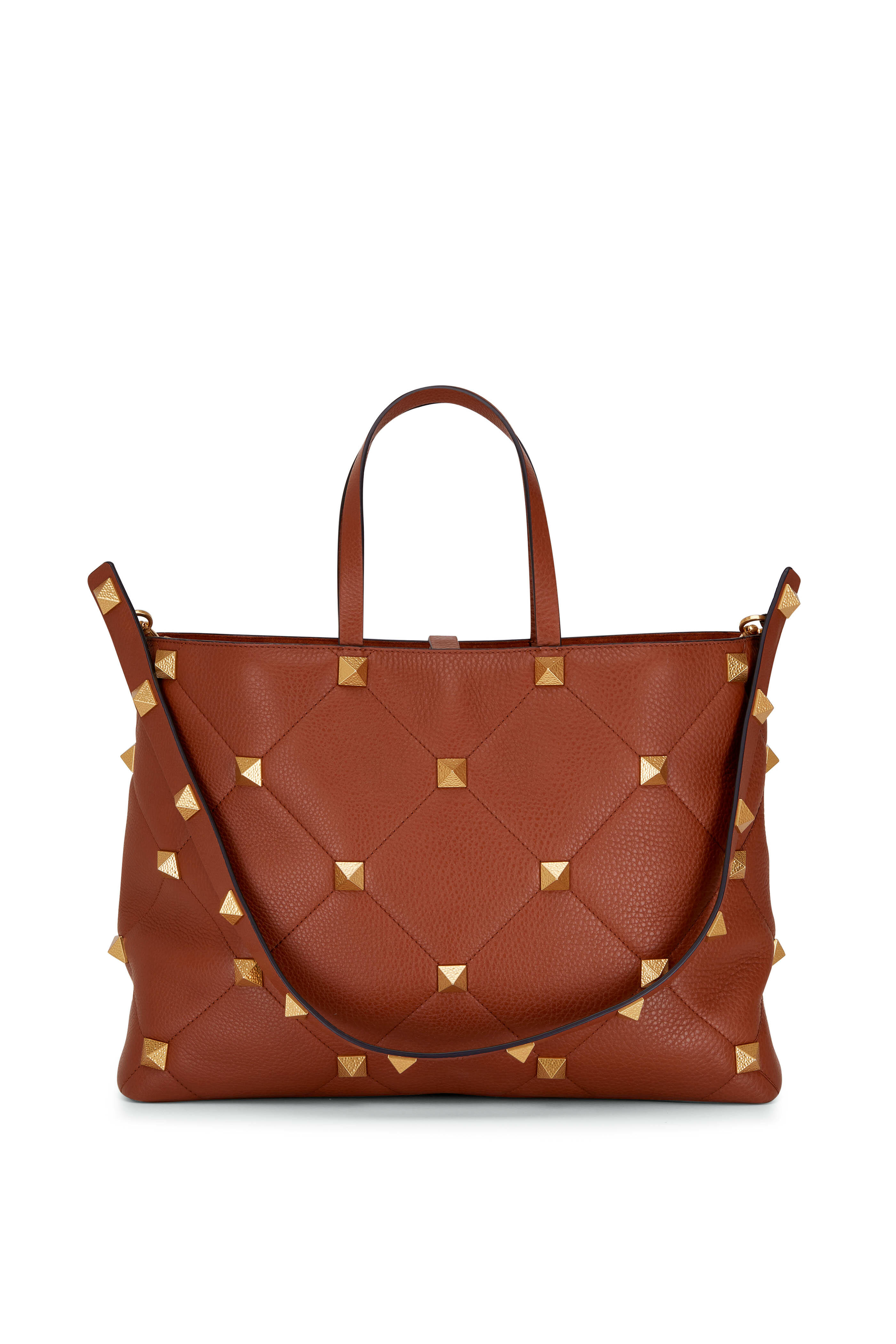 Valentino Garavani - Saddle Brown Leather Roman Stud Large Tote