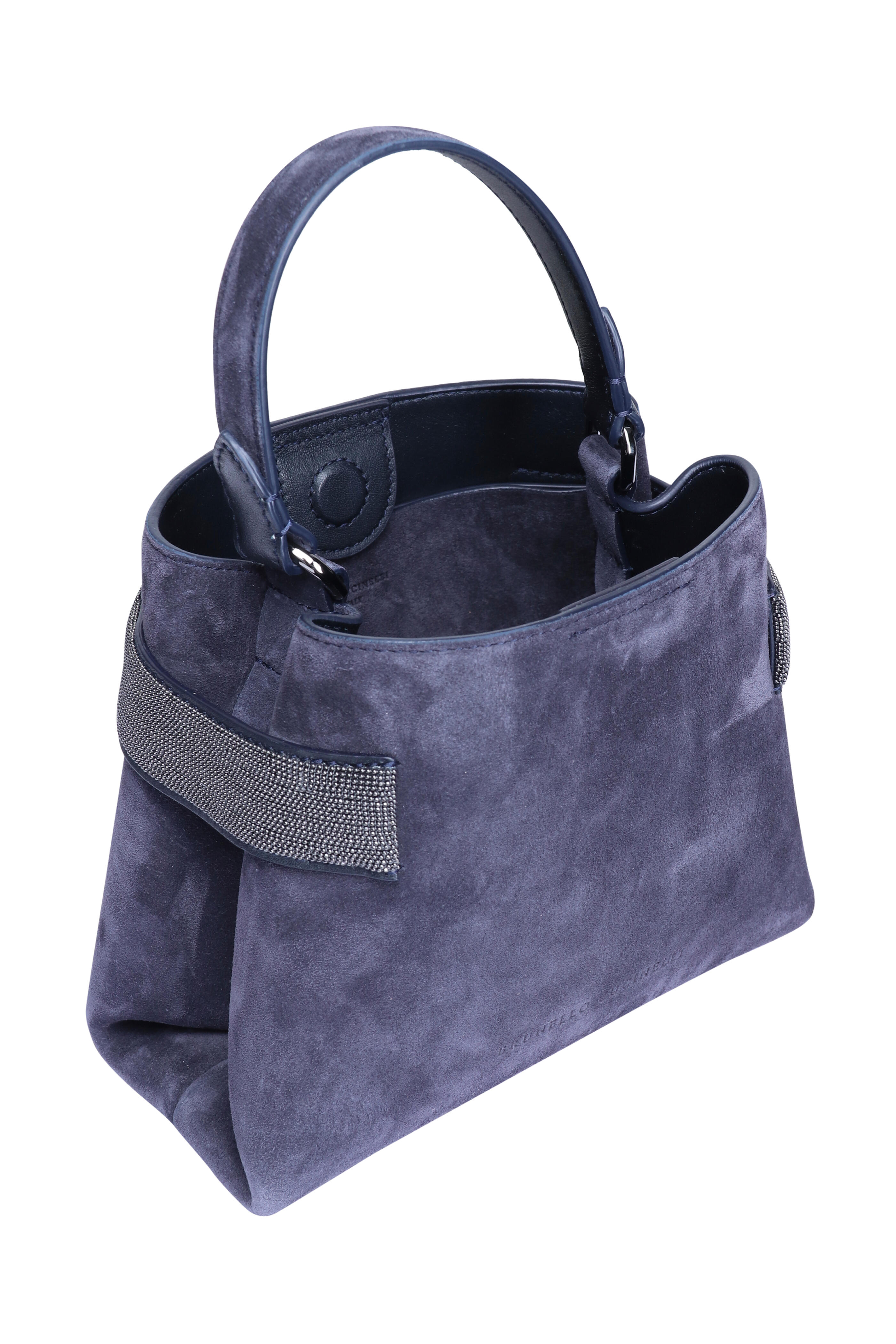 Brunello Cucinelli - Small Essence Navy Suede Top Handle