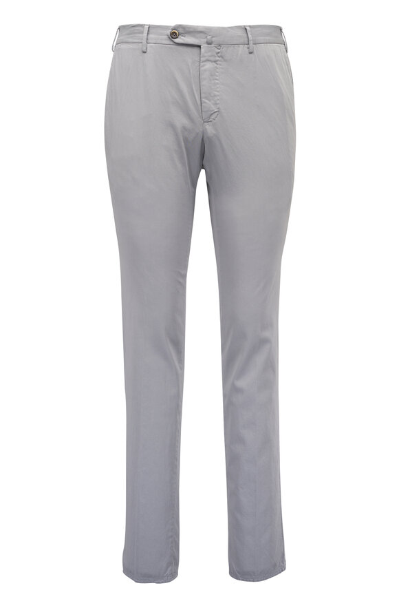 PT Torino Light Gray Cotton &Silk Flat Front Chino