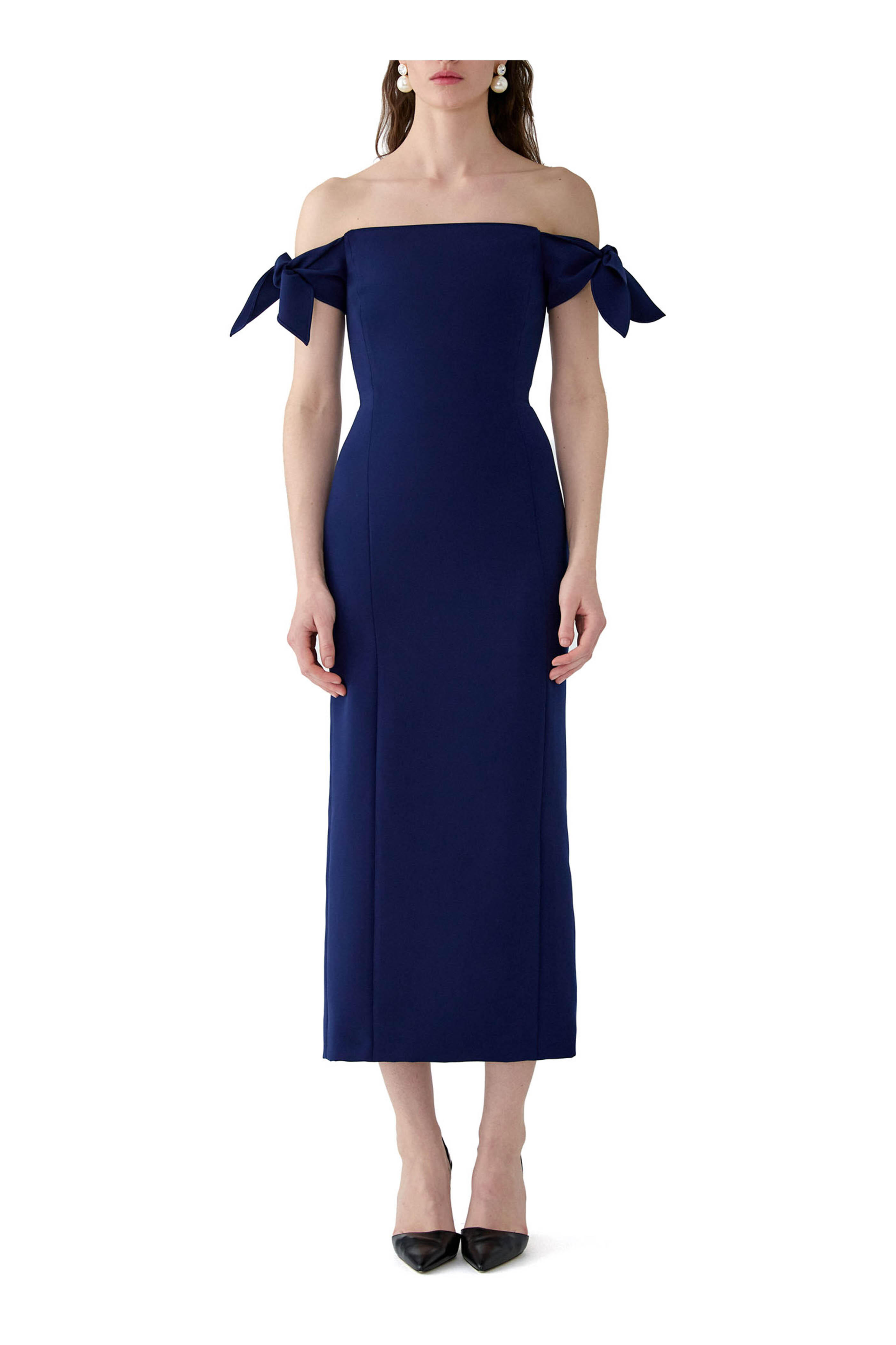 Carolina Herrera - Midnight Blue Off-The-Shoulder Midi Dress - view 2