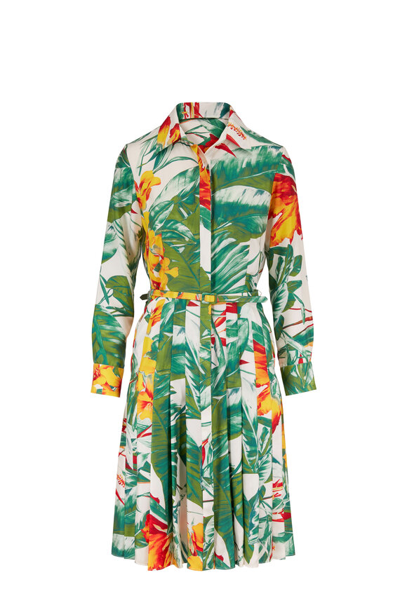 Rani Arabella Yellow & Green Silk Floral Print Long Sleeve Dress