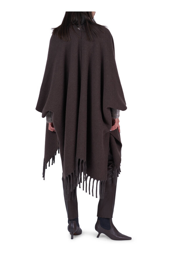 Brunello Cucinelli Brown Wool & Cashmere Reversible Poncho - view 3
