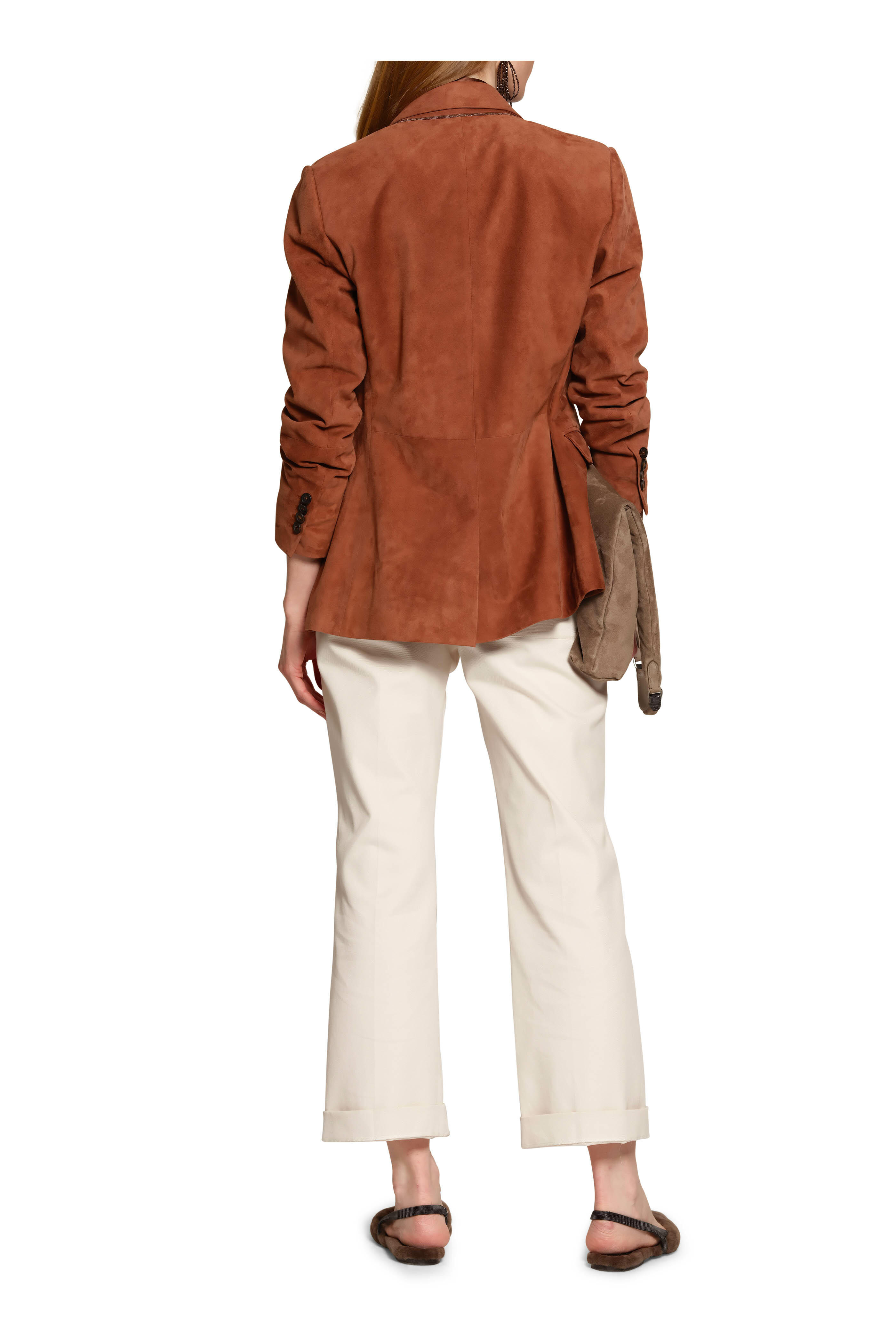 【関税＆送料込み】Brunello Cucinelli Brown Single-Breasted Single-breasted polished leather blazer in brown - Brunello