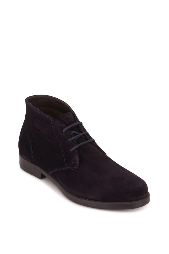 Ferragamo - Sachie 2 Dark Blue Suede Lace-Up Boot 