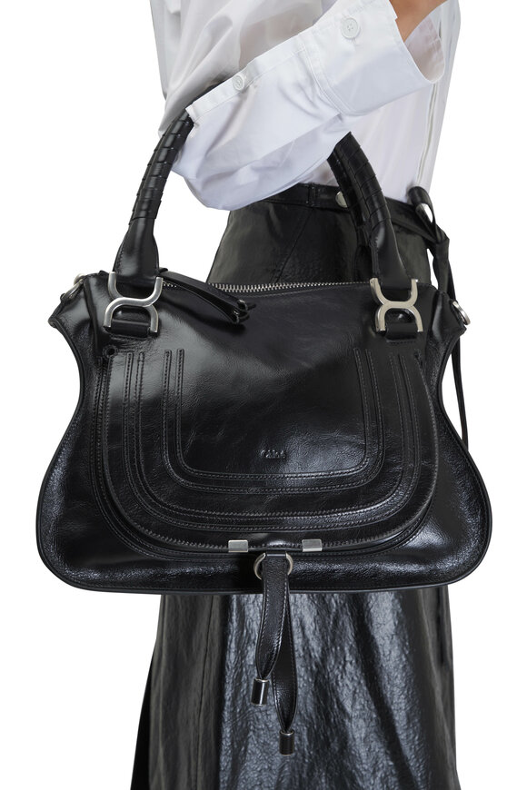 Chloé - Marcie Black Shiny Leather Shoulder Bag