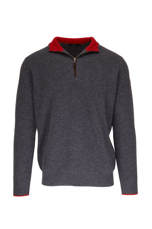 Kinross - Solid Gray Cashmere Quarter Zip Pullover