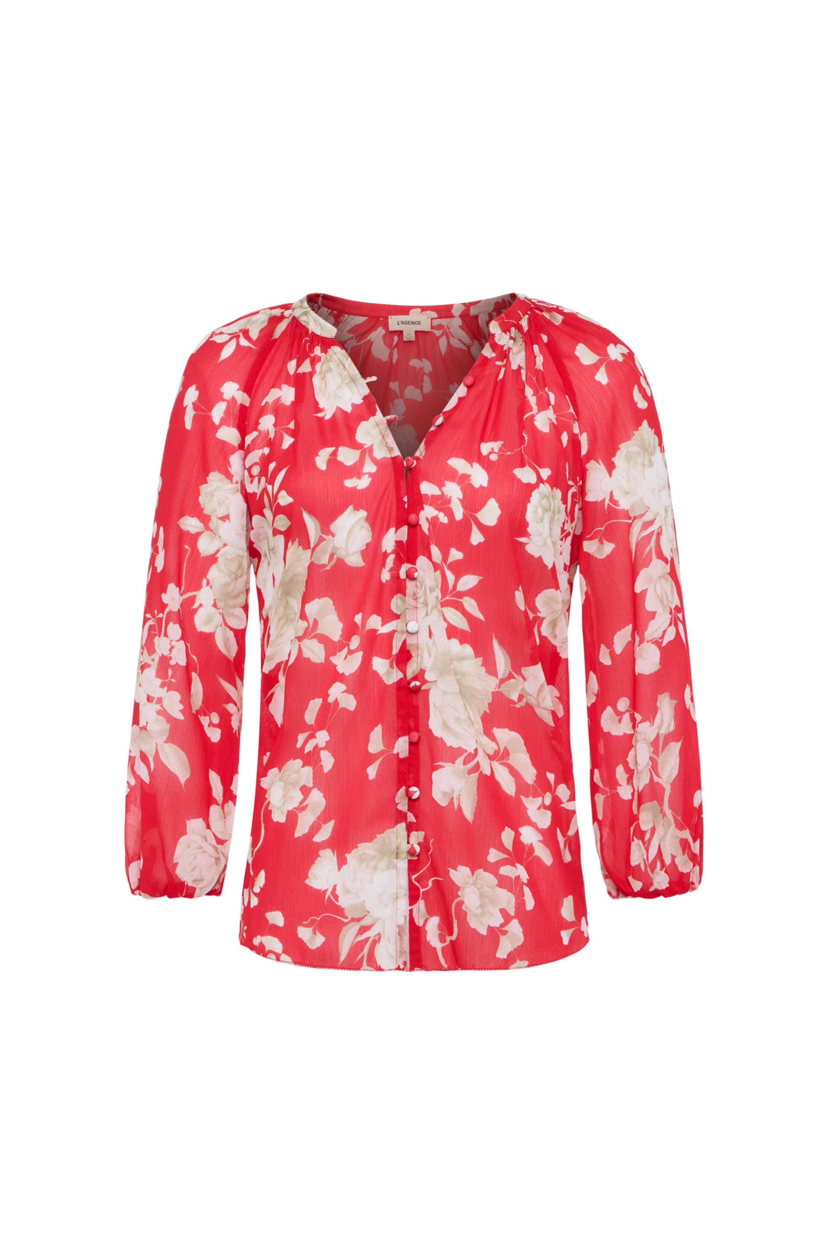 L'Agence - Teagan Ivory & Red Ikebana Blouse