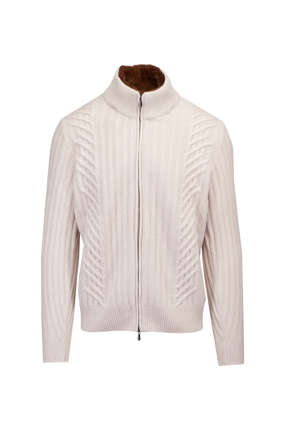 Cesare Attolini Beige Cashmere Full Zip Sweater - view 1