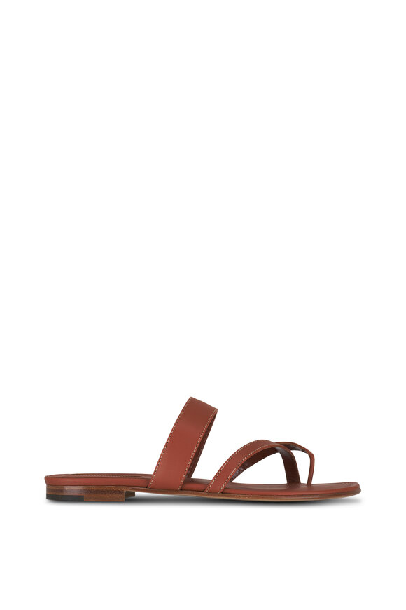 Manolo Blahnik - Susa Luggage Brown Leather Flat Sandal