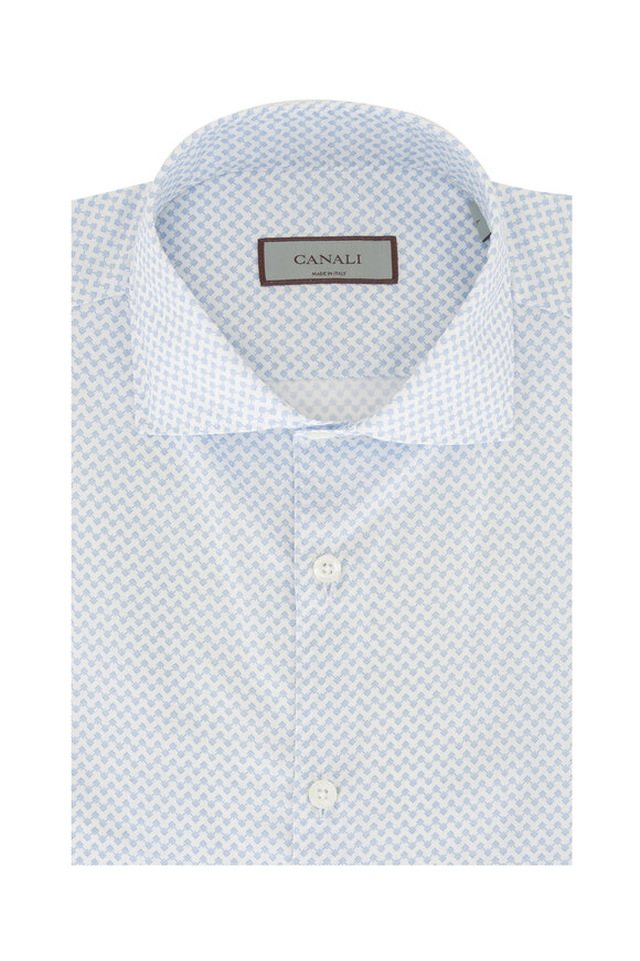 Canali Light Blue & White Geometric Print Sport Shirt