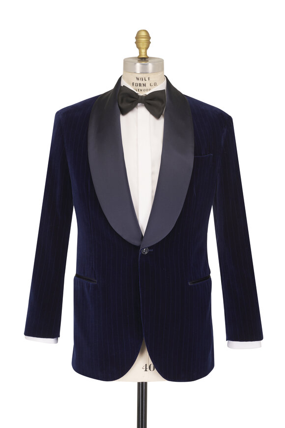 Brunello Cucinelli Indigo Velvet Pinstripe Dinner Jacket - view 2