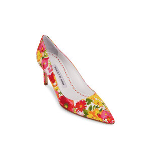 Manolo Blahnik - Lisa Pink & Yellow Floral Satin Pump, 70mm