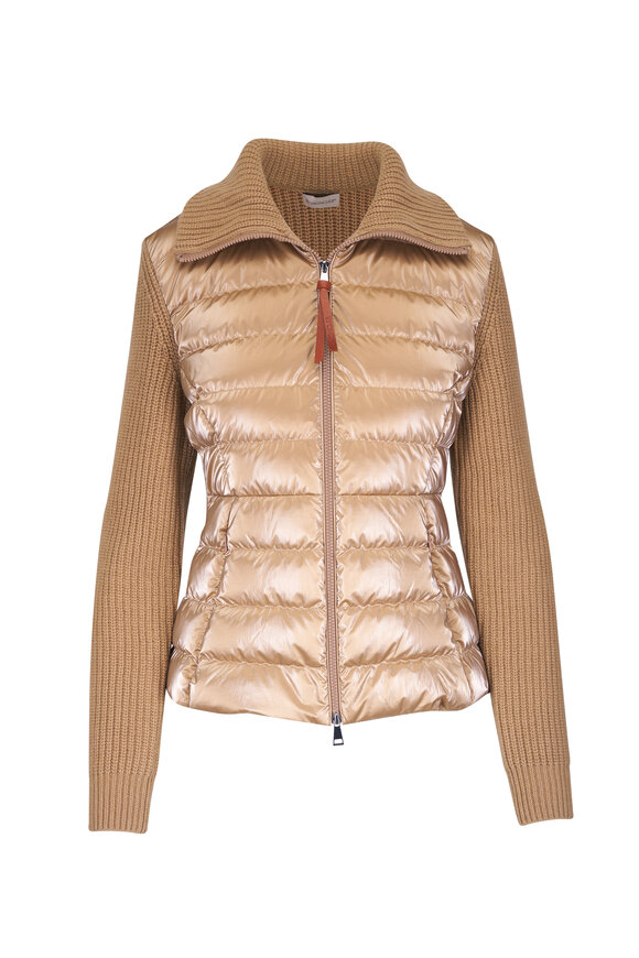 Moncler Beige Mixed Media Wool Down Cardigan