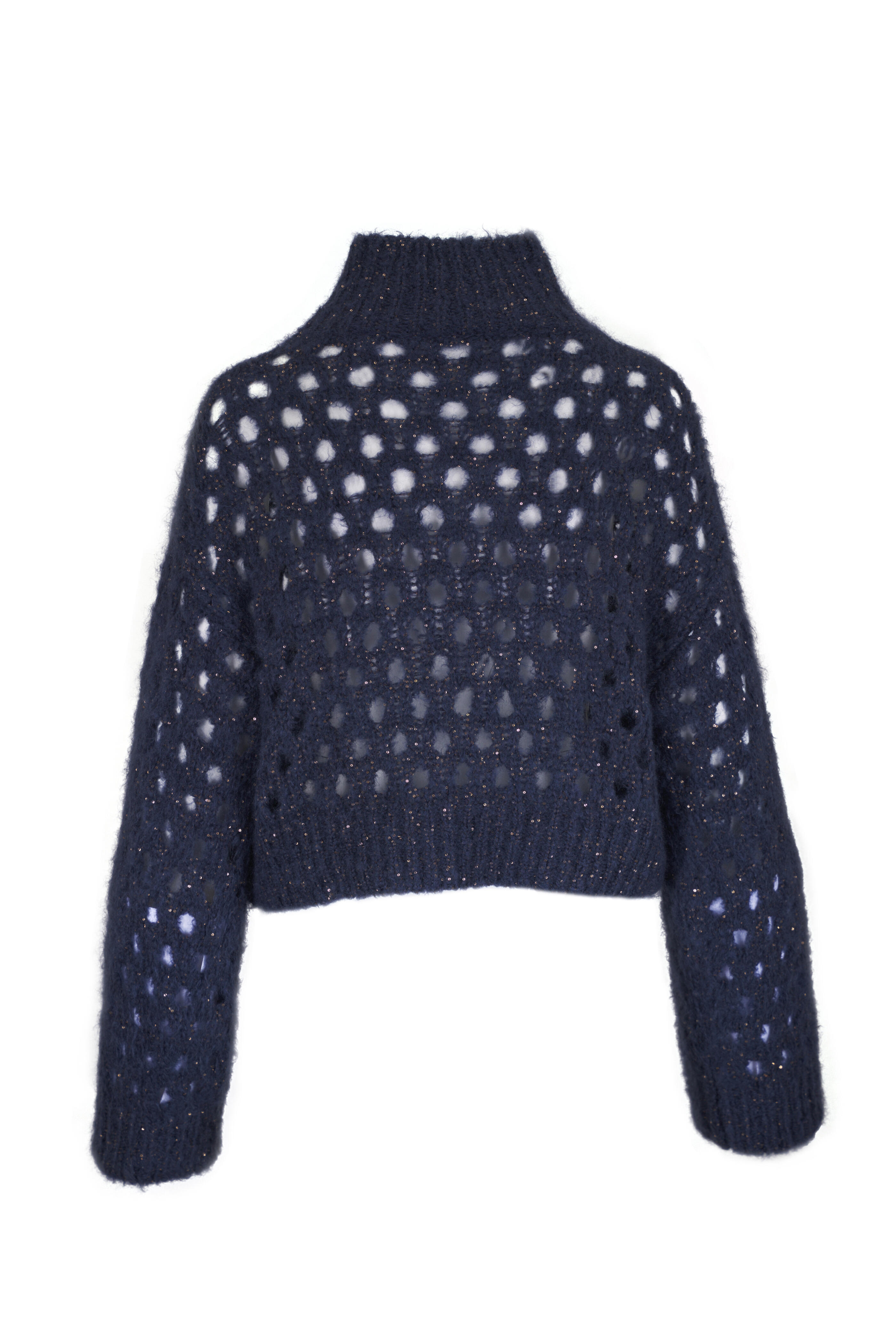 Brunello Cucinelli - Midnight Blue Open Weave Mock Neck Sweater