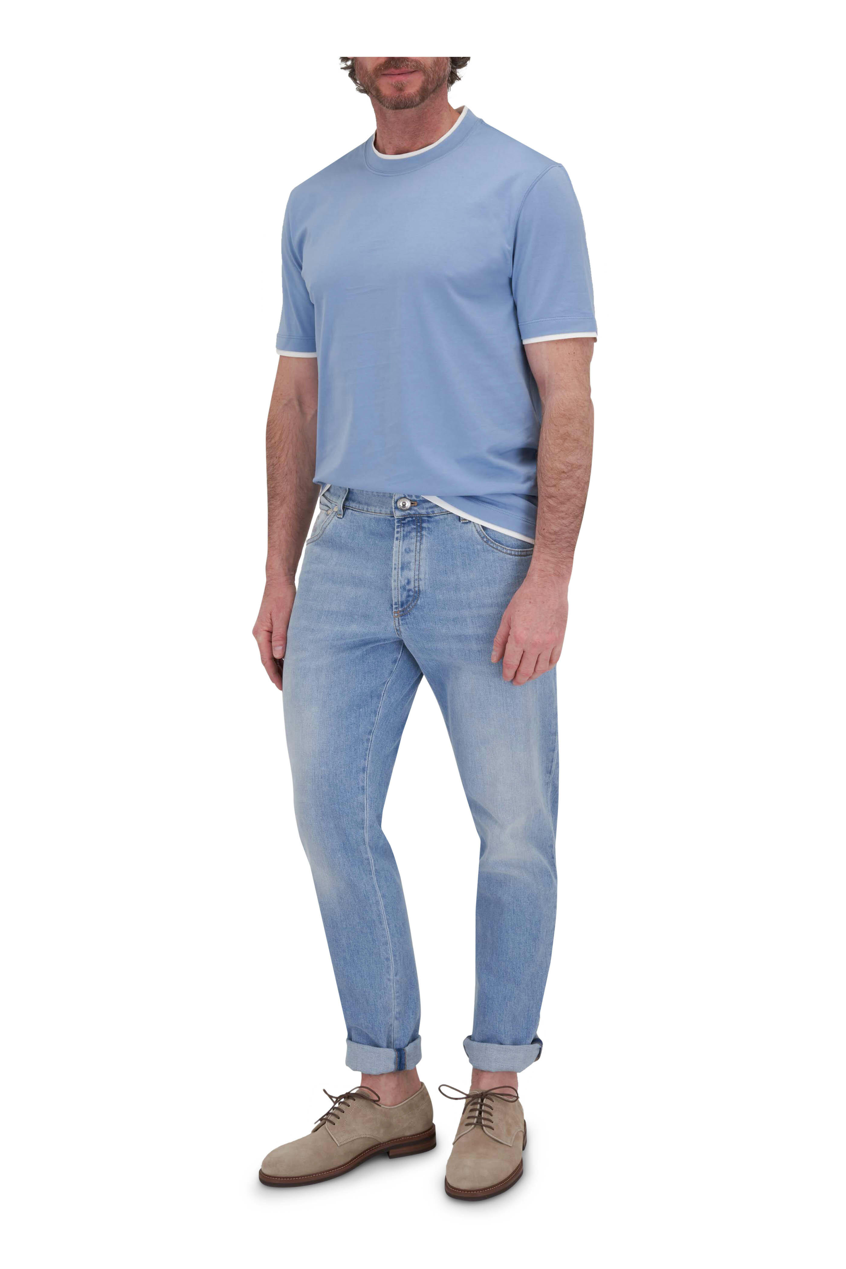 【★カジュアル★】Brunello Cucinelli ☆ コットン Tシャツ T-shirt with faux-layering for Man in Light Grey | Brunello