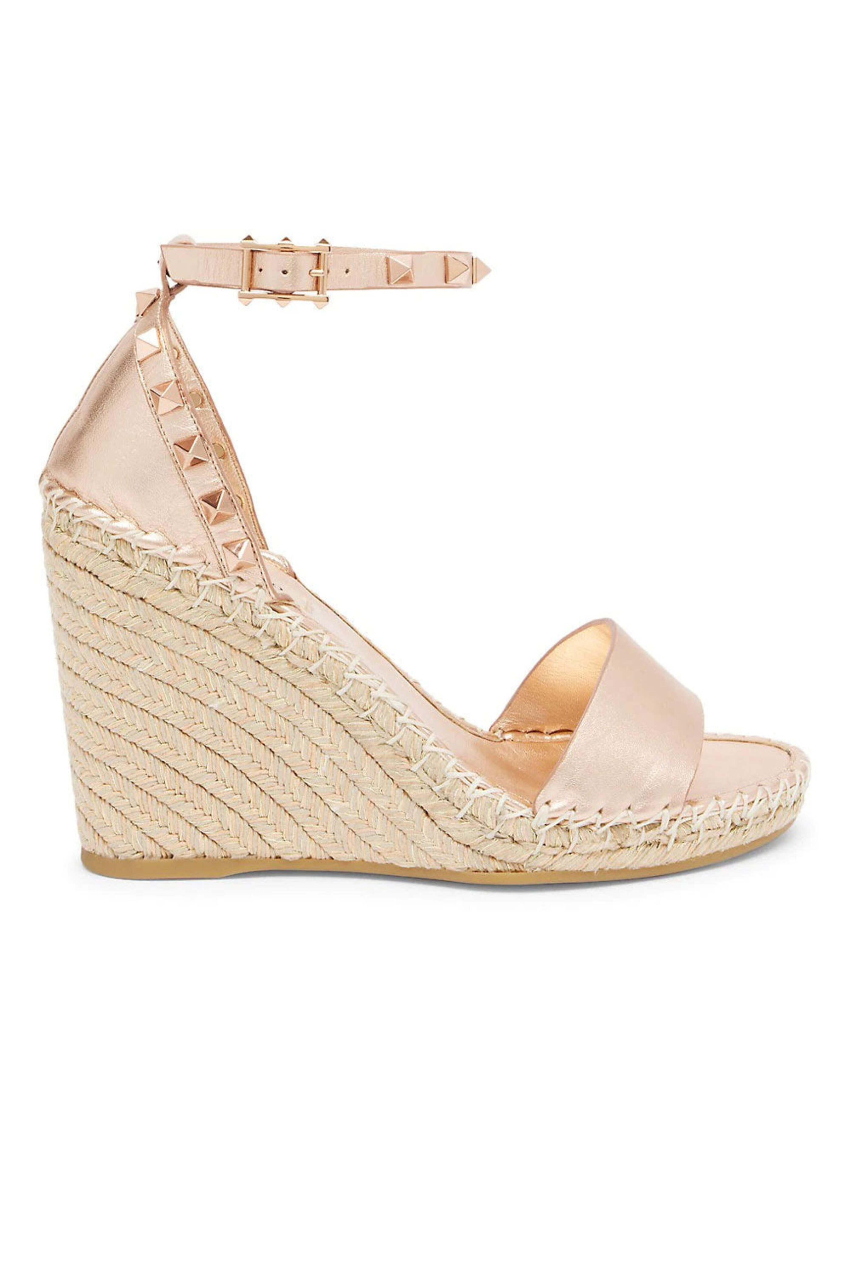 Valentino Garavani - Rockstud Metallic Wedge Espadrille Sandals In Rame