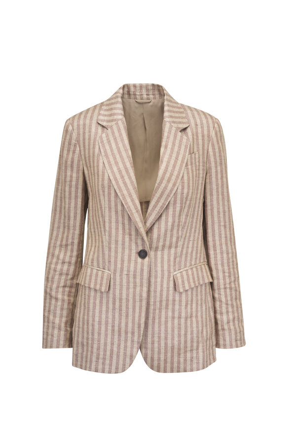 Brunello Cucinelli Striped Linen Single Breasted Blazer Jacket