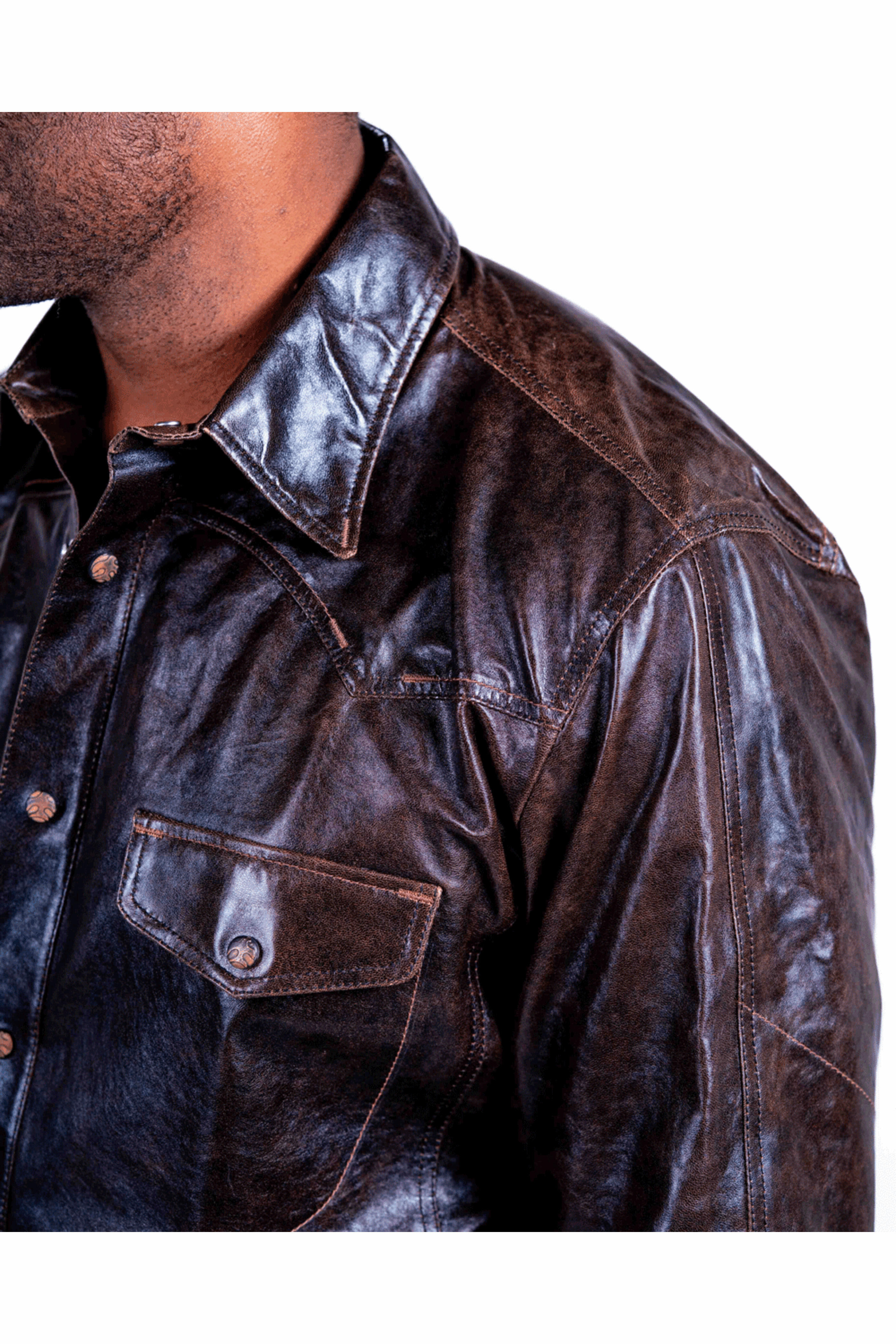 Robert Comstock - Brown Antiqued Burnished Lamb Overshirt