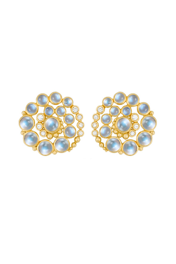 Temple St. Clair - Gold Blue Moonstone & Diamond Spiral Earrings