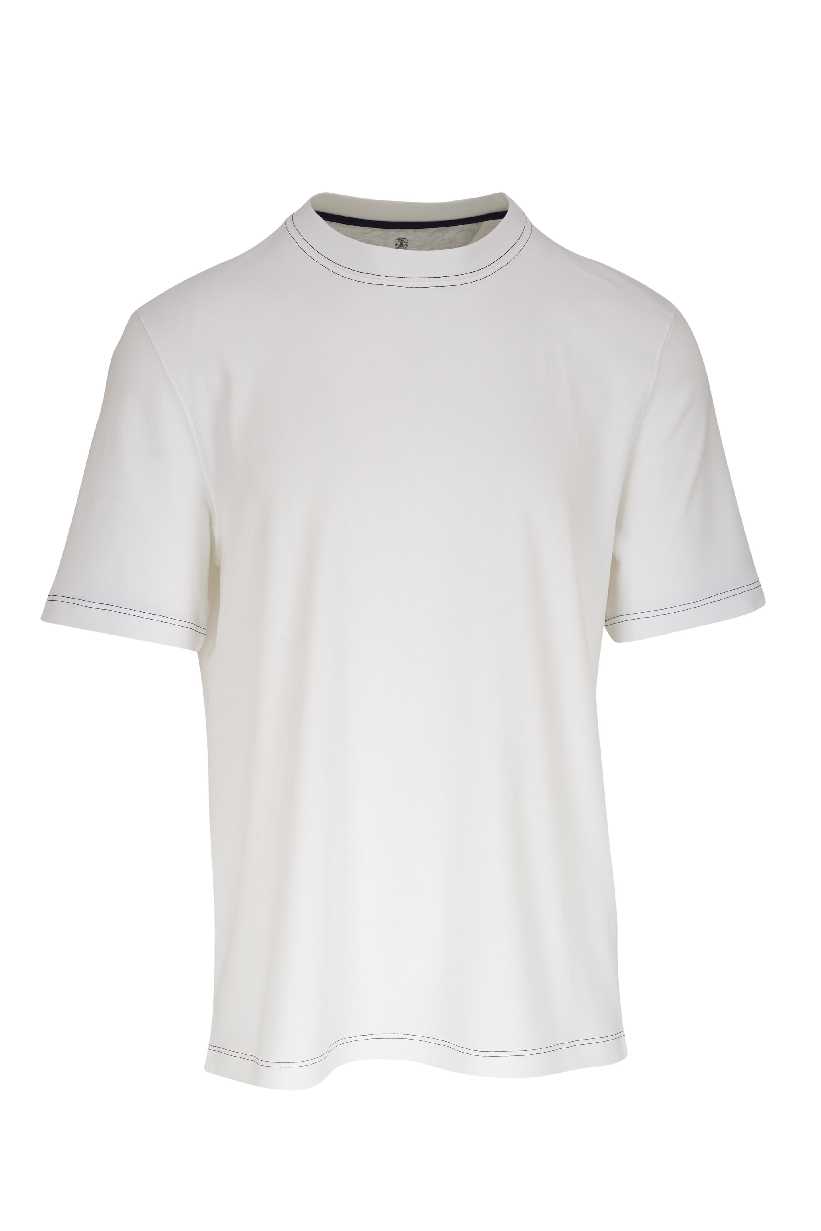 み*み様 BRUNELLO CUCINELLI ホワイトTシャツ BRUNELLO CUCINELLI Logo-Embroidered Cotton-Jersey Mock-Neck
