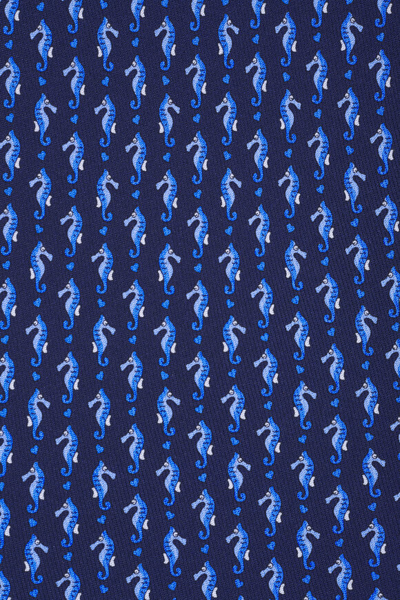 Ferragamo Navy Seahorse Print Silk Necktie - view 2