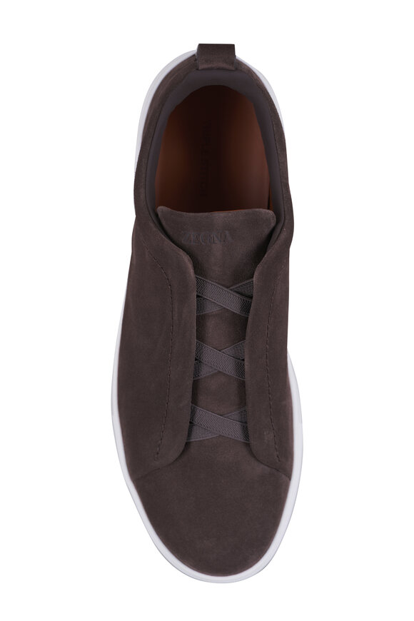 Zegna Triple Stitch Brown Suede Low Top Sneaker - view 3