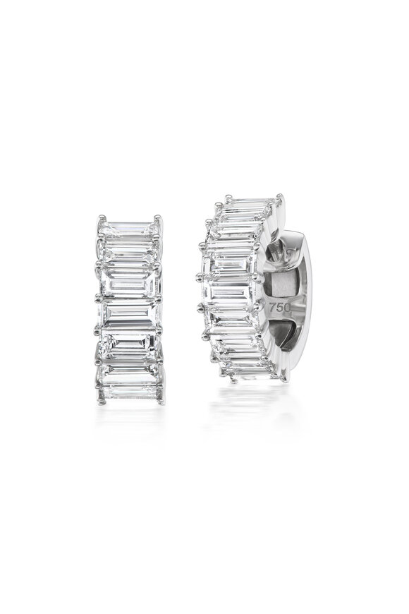 Nam Cho Platinum Diamond Horizontal Baguette Hoop Earrings - view 1