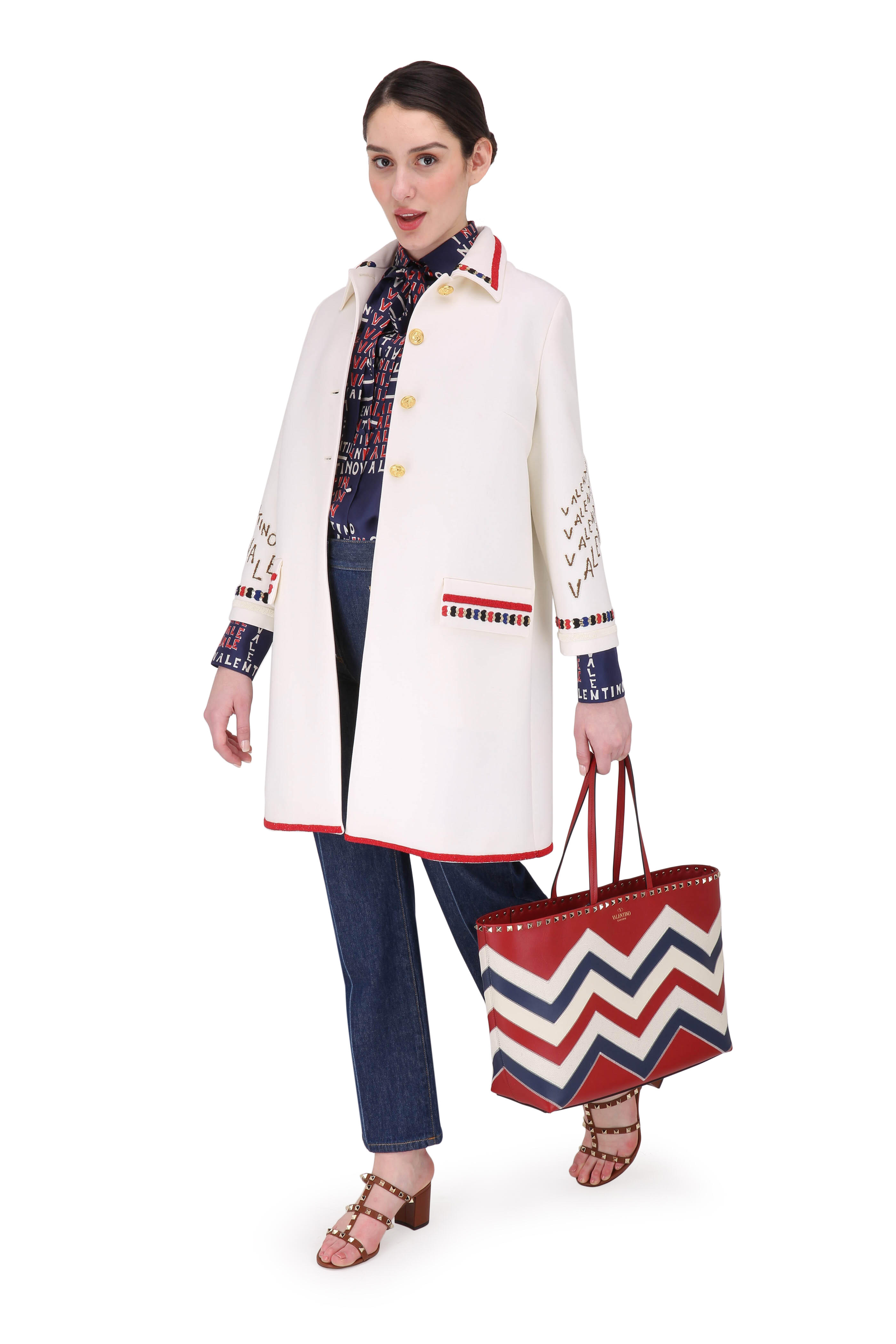 Valentino - Ivory Double Crêpe Wool Embroidered Coat