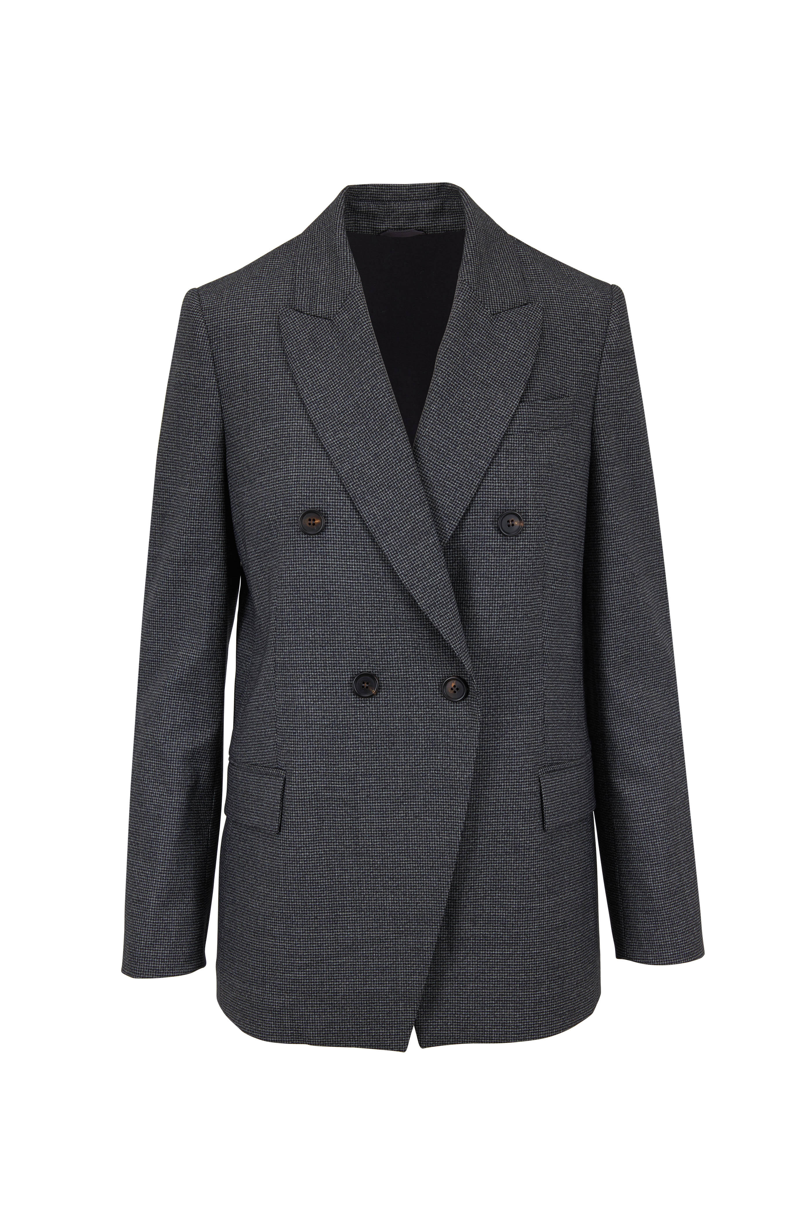 ジャケット BRUNELLO CUCINELLI WOOL HOUNDSTOOTH JACKET WITH LEATHER BELT Houndstooth blazer with monili for Woman in Multicoloured